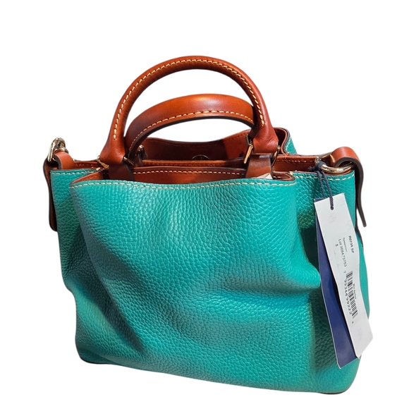 Dooney & Bourke Teal and Brown Leather Satchel - Picture 5 of 6